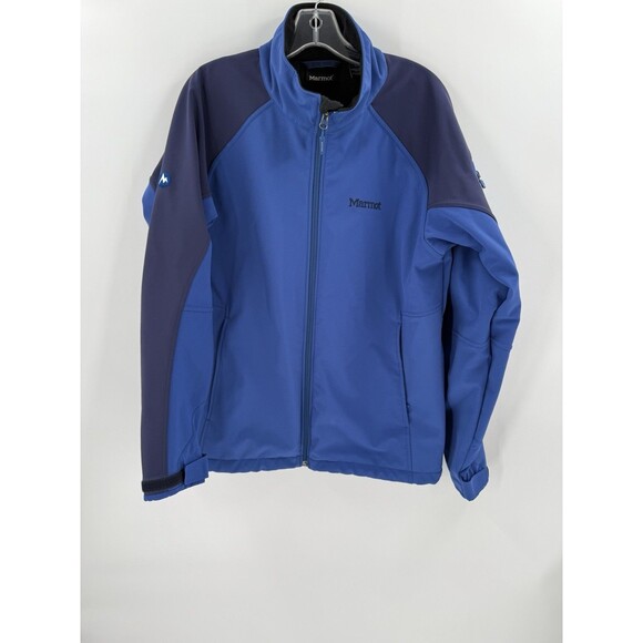MARMOT Gravity Jacket Men's LARGE Blue Softshell Fleece Lined Full Zip Nylon EUC - Picture 1 of 15